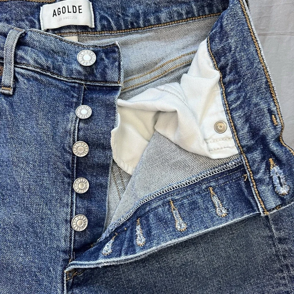 AGOLDE Riley Jeans Womens Size 26x26 High Rise Slim Straight Crop Blue Frequency